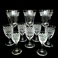 Bryce Crystal Stemware, Etched Barware, Wine Glasses, Water Goblets, Cordials and Liquors, Etch 327,  Total 10 Pieces,  Excellent Condition