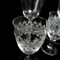 Bryce Crystal Stemware, Etched Barware, Wine Glasses, Water Goblets, Cordials and Liquors, Etch 327,  Total 10 Pieces,  Excellent Condition