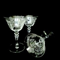 Tiffin Capri Sherry Glasses Cordials Liquors, Tiffin Passion Flower, Set of 3, Tiffin Franciscan Etched Stemware, Excellent Condition