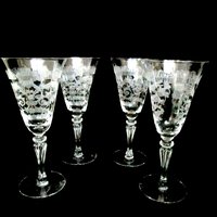 Tiffin Capri Wine Glasses Water Goblets, Set of 4, Tiffin Passion Flower, Tiffin Franciscan Etched Stemware, Excellent Condition, 1930s