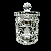 Crystal Ice Bucket, Biscuit Jar, Rovelli Hand Cut Crystal, Cut Golfing Design, Golf Clubs, Golf Balls, Gift for Golfer, Made in Switzerland