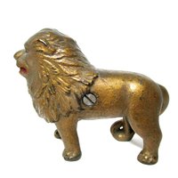 Cast Iron Lion Coin Bank, A. C. Williams , Tail Right, Gold Finish, Heavy Piggy Bank, 1920s