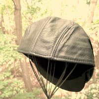 Brown Leather Newsboy Hat, Mens Flat Cap, Vintage Cabbie or Golf Cap, Ivy Hat, Size S/M, Vented, Snap Bill, Made in USA