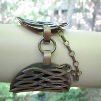 Copper Cuff Bracelet, Mid Century, Copper Statement, with Safety Chain