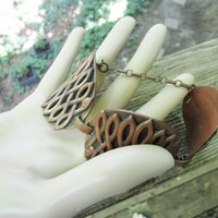 Copper Cuff Bracelet, Mid Century, Copper Statement, with Safety Chain