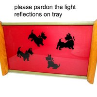 Mid Century Serving Tray, Black Scottish Terriers on Red Background, Wood Handles, Scottie Cocktail Tray, Large 18 inches by 11 Inches