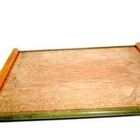 Mid Century Serving Tray, Black Scottish Terriers on Red Background, Wood Handles, Scottie Cocktail Tray, Large 18 inches by 11 Inches