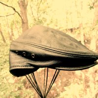 Brown Leather Newsboy Hat, Mens Flat Cap, Vintage Cabbie or Golf Cap, Ivy Hat, Size S/M, Vented, Snap Bill, Made in USA