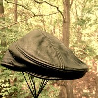 Brown Leather Newsboy Hat, Mens Flat Cap, Vintage Cabbie or Golf Cap, Ivy Hat, Size S/M, Vented, Snap Bill, Made in USA
