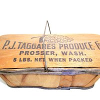 Fruit Vegetable Basket, Lidded Produce Carrier, Wire Handle, Taggares Produce, Prosser WA, Farm Basket. Farmhouse Decor, Farmers Market