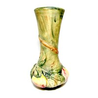 Weller Pottery Vase, Baldin Pattern, American Art Pottery, Vase with Apples and Leaves, 7 Inch