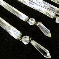 Crystal Prisms, Chandelier Salvage, Set of 6. Twisted Stick Shaped, with Teardrop, Long Crystal Prisms, 1960s