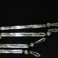 Crystal Prisms, Chandelier Salvage, Set of 6. Twisted Stick Shaped, with Teardrop, Long Crystal Prisms, 1960s