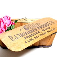 Fruit Vegetable Basket, Lidded Produce Carrier, Wire Handle, Taggares Produce, Prosser WA, Farm Basket. Farmhouse Decor, Farmers Market