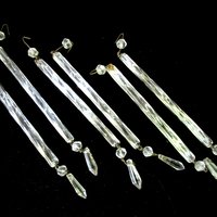 Crystal Prisms, Chandelier Salvage, Set of 6. Twisted Stick Shaped, with Teardrop, Long Crystal Prisms, 1960s