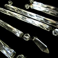 Crystal Prisms, Chandelier Salvage, Set of 6. Twisted Stick Shaped, with Teardrop, Long Crystal Prisms, 1960s