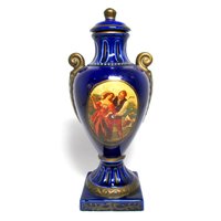 Wine Carafe, Liquor Decanter, Courting Couple, Cobalt Blue, Gold Gilt Trim, Cork Stopper, Made in Germany