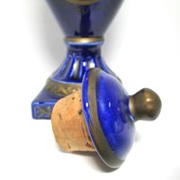Wine Carafe, Liquor Decanter, Courting Couple, Cobalt Blue, Gold Gilt Trim, Cork Stopper, Made in Germany
