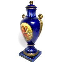 Wine Carafe, Liquor Decanter, Courting Couple, Cobalt Blue, Gold Gilt Trim, Cork Stopper, Made in Germany