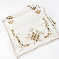 Embroidered Linen Dresser Scarves, Placemats, Cutwork Napkins, Ecru Doilies, Set of 8, Wedding Gift