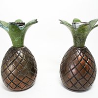Pineapple Candleholders, Heavy Brass Candle Holders, Tropical Decor, Set of 2