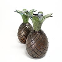 Pineapple Candleholders, Heavy Brass Candle Holders, Tropical Decor, Set of 2