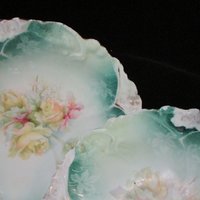 RS Germany, Berry Bowls, Scalloped Embossed Edges, Authentic RS Germany, Green and White with Floral Centers, Set of 2