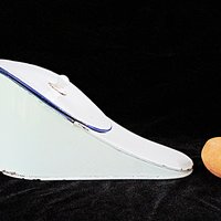 French Bedpan, White Enamelware, Blue Trim, Lidded, Large Handle. Ideal as Flower Pot, French Country Farmhouse Decor