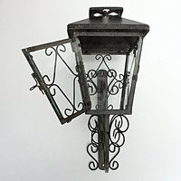 Mid Century Lantern, Wall Mount, Metal Scrolls, Wrought Iron, Garden Candle Holder, Glass Panes, Mediterranean Flair, Housewarming Gift