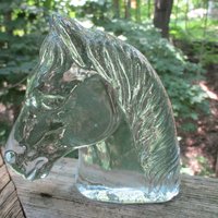 Horse Bookend, Glass Horse Head Paperweight, Heavy Bookend, Gift for Horse Lover