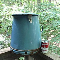 Large Enamelware Goulash Pot, Buda Fok, Made in Hungary, Lidded, Vented, Antique Blue Enamelware Cookware