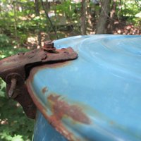 Large Enamelware Goulash Pot, Buda Fok, Made in Hungary, Lidded, Vented, Antique Blue Enamelware Cookware