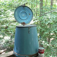 Large Enamelware Goulash Pot, Buda Fok, Made in Hungary, Lidded, Vented, Antique Blue Enamelware Cookware