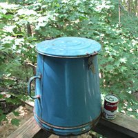 Large Enamelware Goulash Pot, Buda Fok, Made in Hungary, Lidded, Vented, Antique Blue Enamelware Cookware