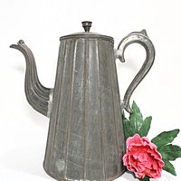 Antique Coffee Pot, Tin and Copper, Tea Pot, Primitive Farmhouse Kitchen Decor, Copper Bottom, Early 1900s