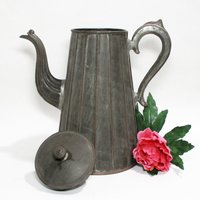Antique Coffee Pot, Tin and Copper, Tea Pot, Primitive Farmhouse Kitchen Decor, Copper Bottom, Early 1900s