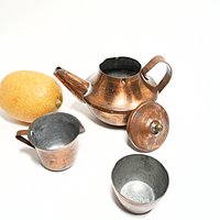 Childs Copper Tea Set, Toy Tea Pot, Sugar Bowl and Creamer, Miniature  Childs Sized Copper Coffee Set