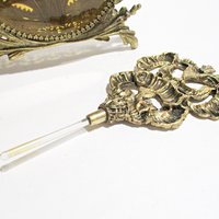 Ormolu Perfume Bottle, Glass Dauber, Amber Beveled Glass Sides, Bird Floral Insert, Gold Filigree, Hollywood Regency, Victorian Decor
