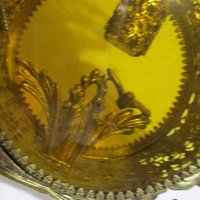 Ormolu Perfume Bottle, Glass Dauber, Amber Beveled Glass Sides, Bird Floral Insert, Gold Filigree, Hollywood Regency, Victorian Decor