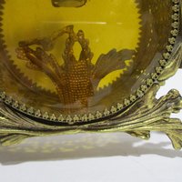 Ormolu Perfume Bottle, Glass Dauber, Amber Beveled Glass Sides, Bird Floral Insert, Gold Filigree, Hollywood Regency, Victorian Decor
