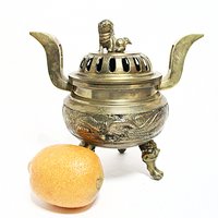 Incense Burner, Foo Dog Lid, Triple Footed, Large and Heavy, Brass Potpourri Holder