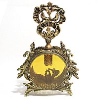 Ormolu Perfume Bottle, Glass Dauber, Amber Beveled Glass Sides, Bird Floral Insert, Gold Filigree, Hollywood Regency, Victorian Decor