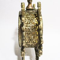 Ormolu Perfume Bottle, Glass Dauber, Amber Beveled Glass Sides, Bird Floral Insert, Gold Filigree, Hollywood Regency, Victorian Decor