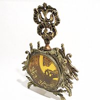 Ormolu Perfume Bottle, Glass Dauber, Amber Beveled Glass Sides, Bird Floral Insert, Gold Filigree, Hollywood Regency, Victorian Decor
