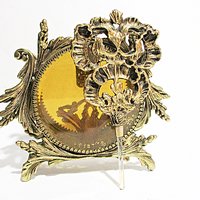 Ormolu Perfume Bottle, Glass Dauber, Amber Beveled Glass Sides, Bird Floral Insert, Gold Filigree, Hollywood Regency, Victorian Decor