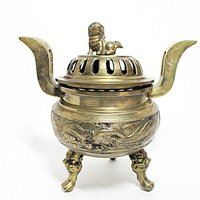 Incense Burner, Foo Dog Lid, Triple Footed, Large and Heavy, Brass Potpourri Holder