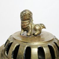 Incense Burner, Foo Dog Lid, Triple Footed, Large and Heavy, Brass Potpourri Holder