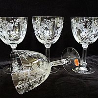 Fostoria Bouquet Water Goblets, Large Wine Glasses, Set of 4, Bridal Stemware, Floral Design, Wedding Gift, 2 Sets Available