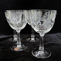 Fostoria Bouquet Water Goblets, Large Wine Glasses, Set of 4, Bridal Stemware, Floral Design, Wedding Gift, 2 Sets Available