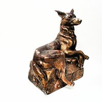 Bronze German Shepherd Dog, M Fiot, Antique Bookend or Figurine, Marked M Fiot, French Sculptor, 1920s